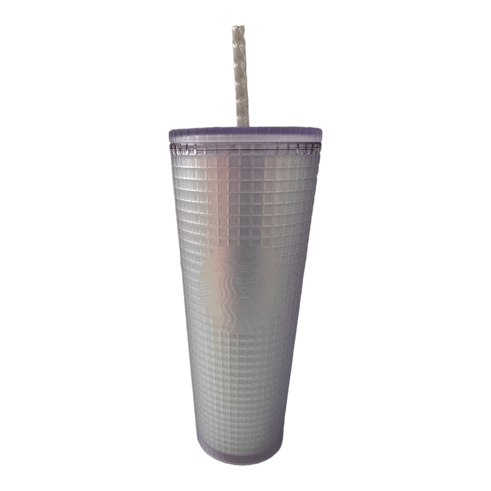 Starbucks 2022 Spring Iridescent White Pearl Frosted Grid Venti Tumbler 24oz